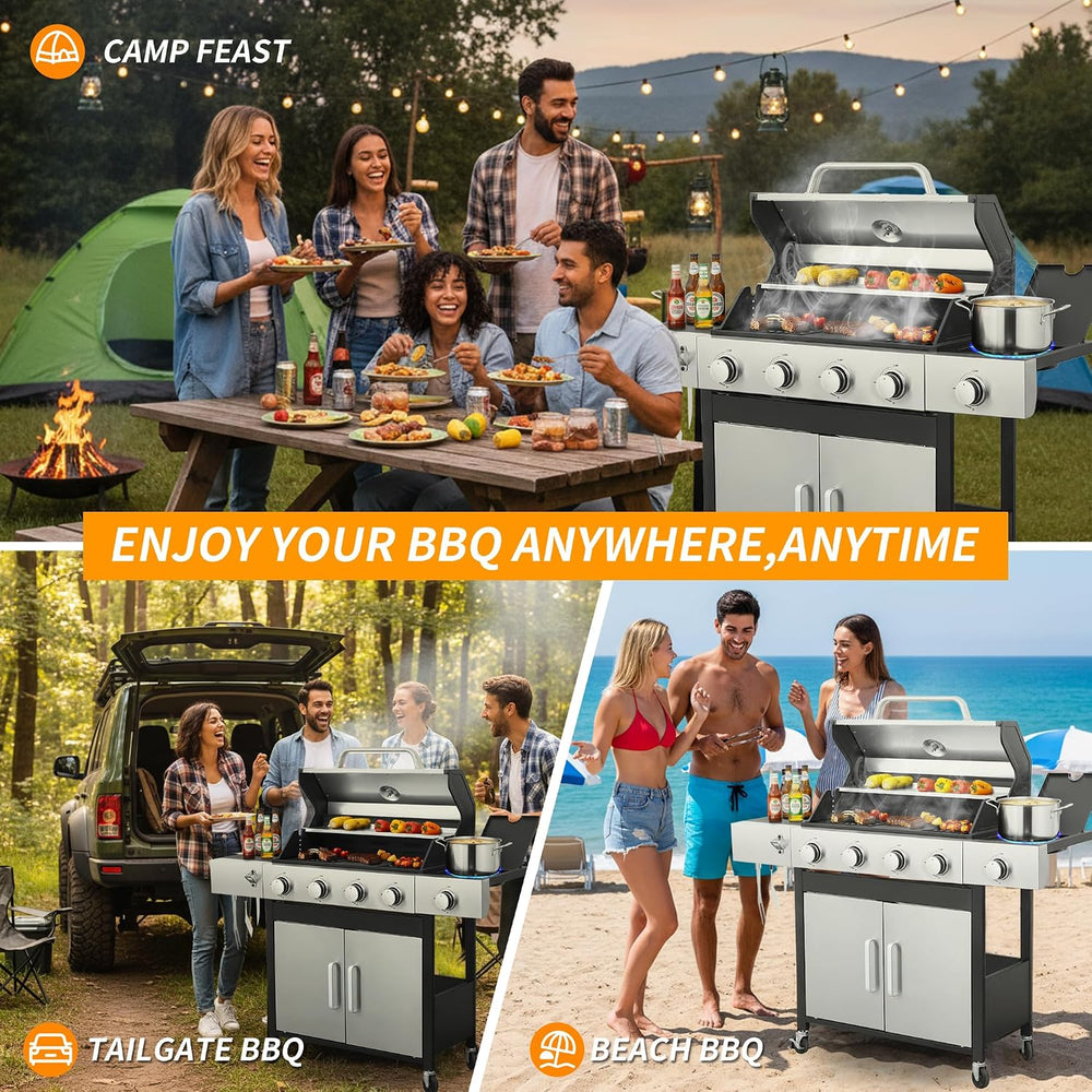 Propane Gas Grill 4 Burner Griddle & Grill Combo, 49,000 BTU Outdoor BBQ ...