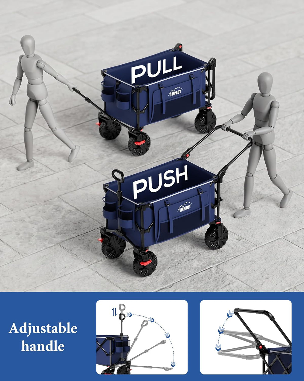 Foldable Push Wagon with Canopy, 200L Portable Folding Utility Pull Cart