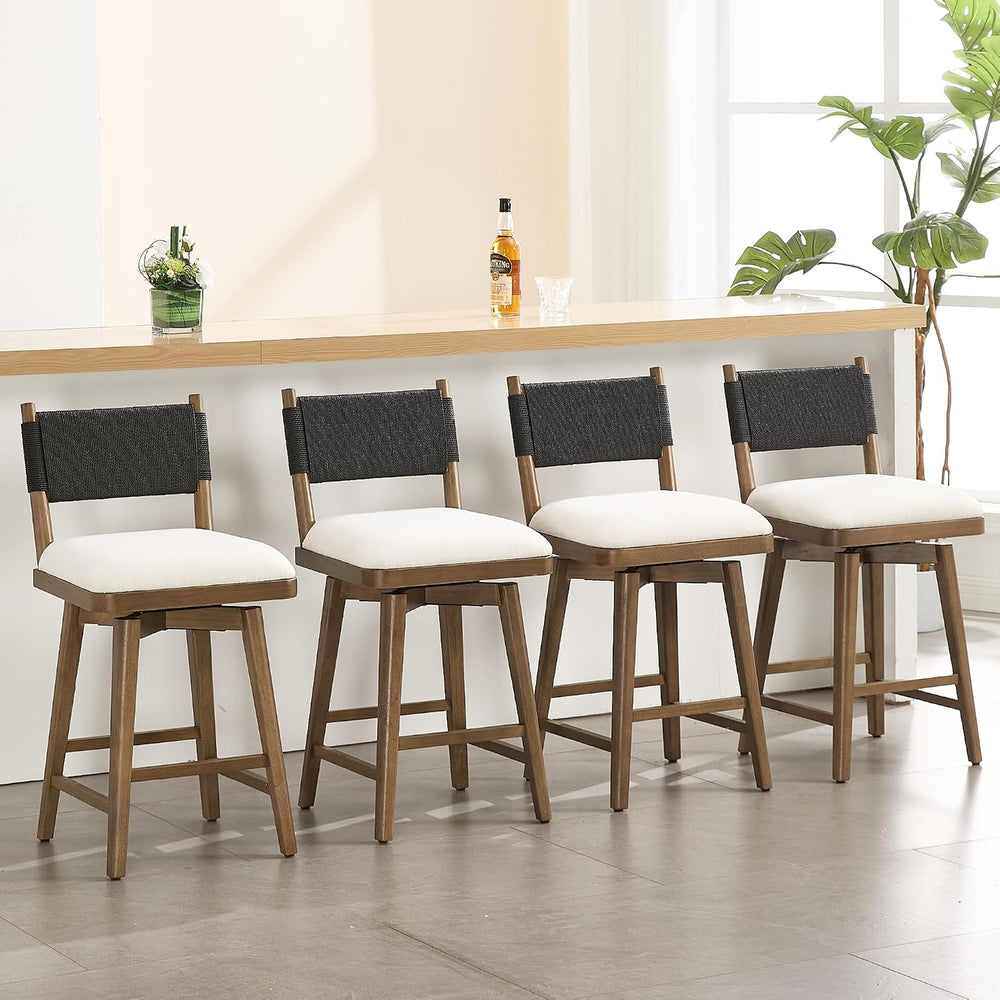Swivel Counter Stools Set of 4, Linen Fabric Upholstered Kitchen Stool Chairs...