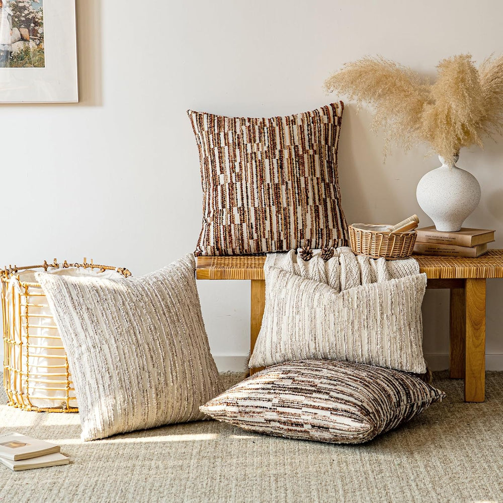 Boho Striped Decorative Throw Pillow Covers 26"X26" Set of 2,Dark B...