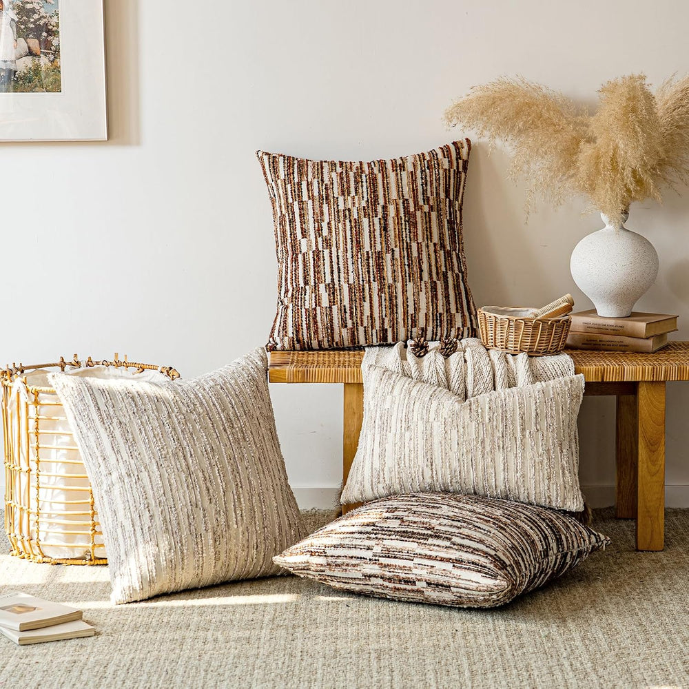 a moment Boho Striped Decorative Throw Pillow Covers 26"X26" Set of...