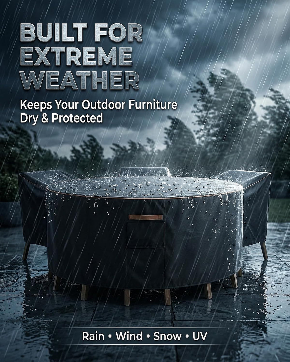 Round Outdoor Patio Furniture Cover, Heavy Duty 600D Waterproof Cover for Tab...