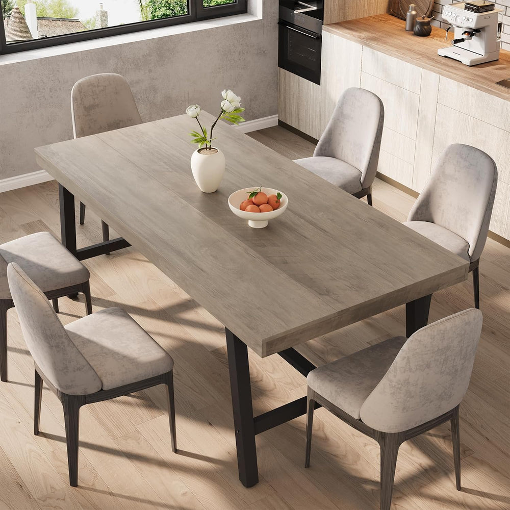 Garvee 71" Industrial Dining Table, Rectangular Kitchen Table, Grey