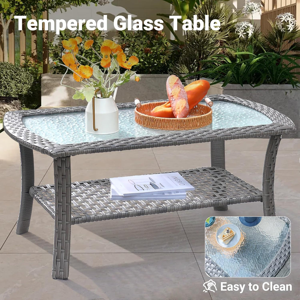 ovios 4-Piece Patio Furniture Set, Outdoor Wicker Sofa with Chairs Coffee Tab...