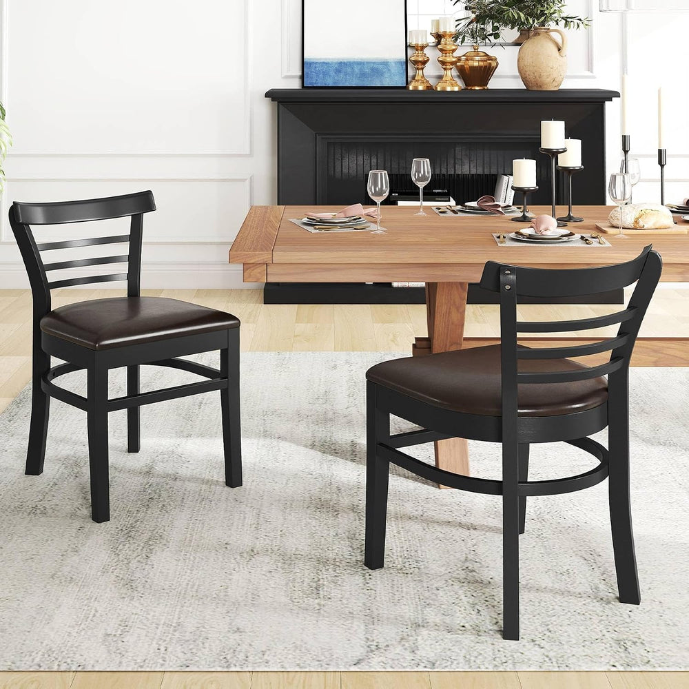 GOFLAME Wooden Dining Chairs Set of 2, PU Leather Upholstered Kitchen Chairs ...