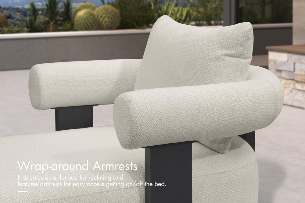 PURPLE LEAF Chaise Lounge 4 Pieces with Cushion and Pillow, Armrest, White