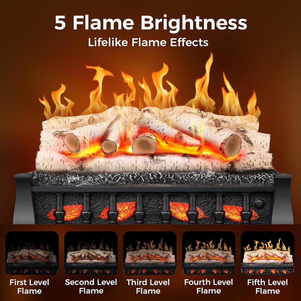 Electric Fireplace Insert Log Heater 21 Inches, 5 Flame Brightness, Multiple ...