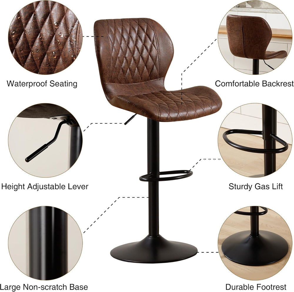 Bar Stools Set of 2, Modern Swivel Counter Height Barstools for Kitchen Islan...