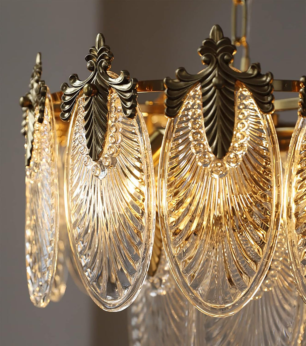 KELUOLY Antique Chandelier 3-Tier Glass Crystal Chandeliers, 9-Lights Gold Ro...