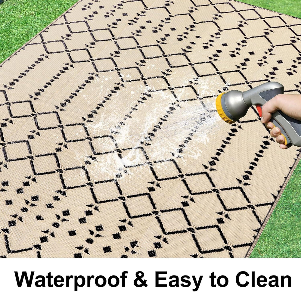 Smiry Outdoor Rug 5x8 ft Waterproof Reversible Boho Mat, Beige