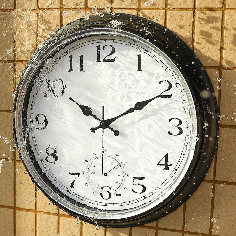JoFomp Large Waterproof Outdoor Clock with Thermometer Combo - 16 inch Silent...