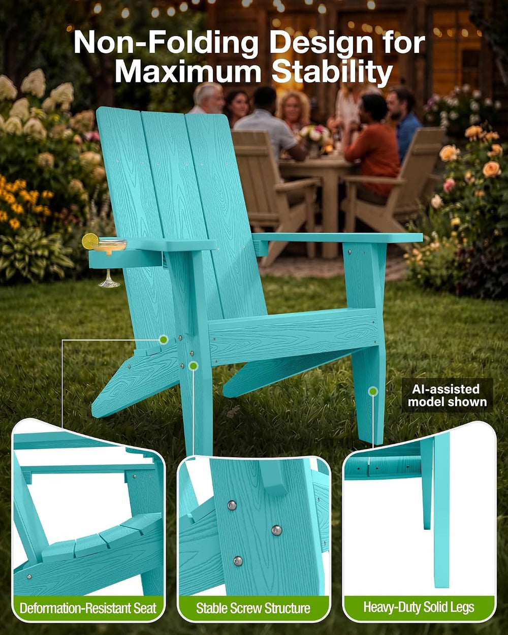 MXIMU Modern Oversized Adirondack Chair, 450lb Load-Bearing Outdoor Chair