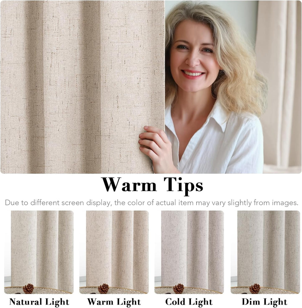 H.VERSAILTEX 100% Blackout Linen Curtains 84" L Natural Grommet