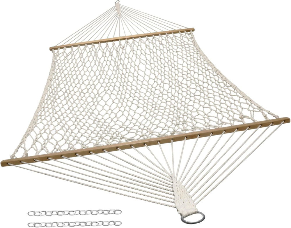 Sunnydaze Double Cotton Rope Hammock for Outside, Backyard, Patio, Natural