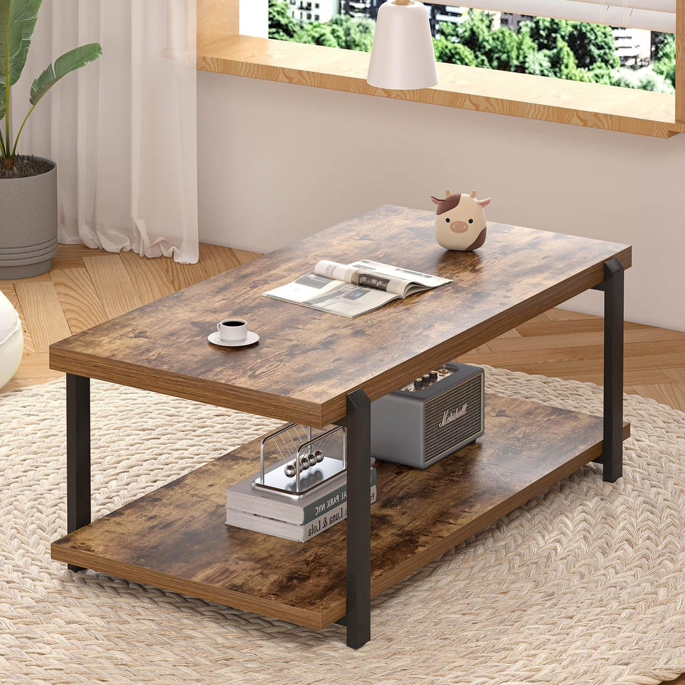 FOLUBAN Modern Coffee Table, Rustic Wood Center Table with Storage for Living...