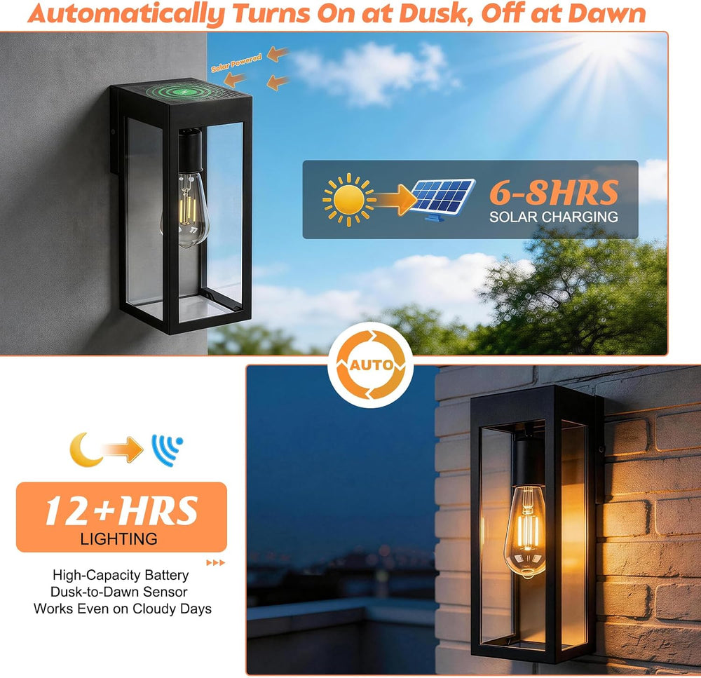 Solar Sconce Light Outdoor Dusk-to-Dawn Solar Powered Outside Porch Lantern