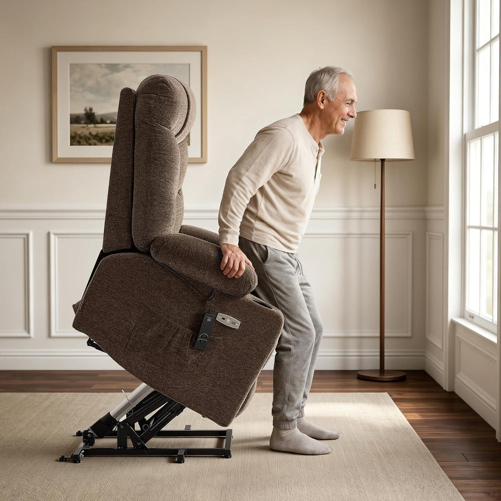 MCombo Power Lift Recliner Chair for Elderly, Fabric 7283 (Brown, Large)