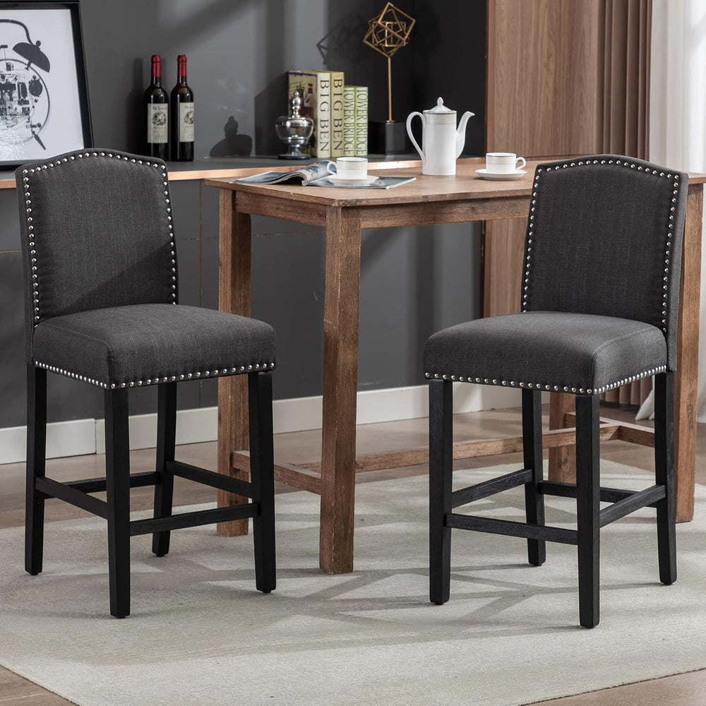 KCC Counter Height Bar Stool 26 Inches,Fabric Barstool Set of 4,Gray