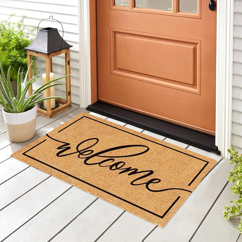 JarThenaAMCS Welcome Natural Coir Doormat with Black Border, 16.5 x 29.1 in