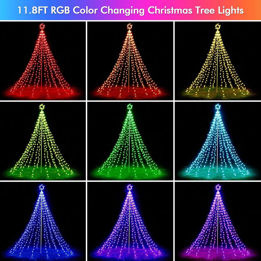 HOLILLUMA 12FT 488LED Outdoor Smart Waterfall Christmas Tree Lights