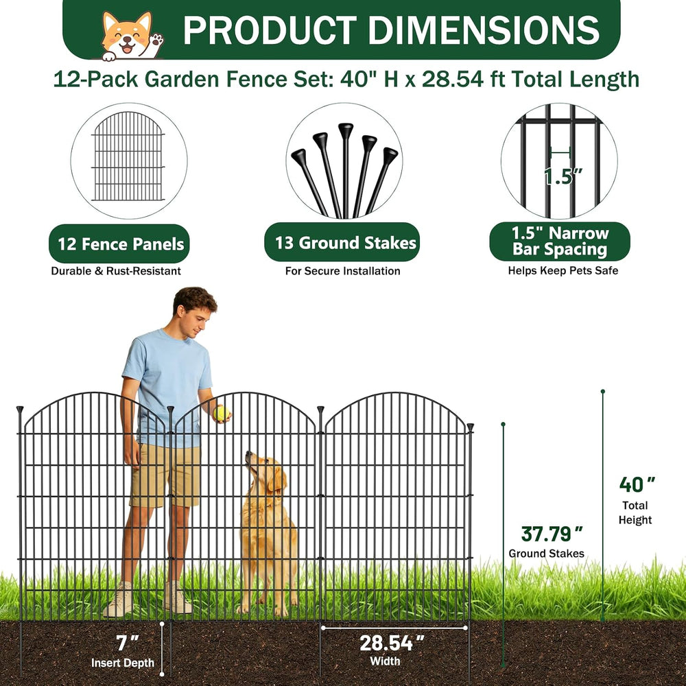 No Dig Garden Fence Panels, Dog Fence Outdoor for Yard, 12 Pack
