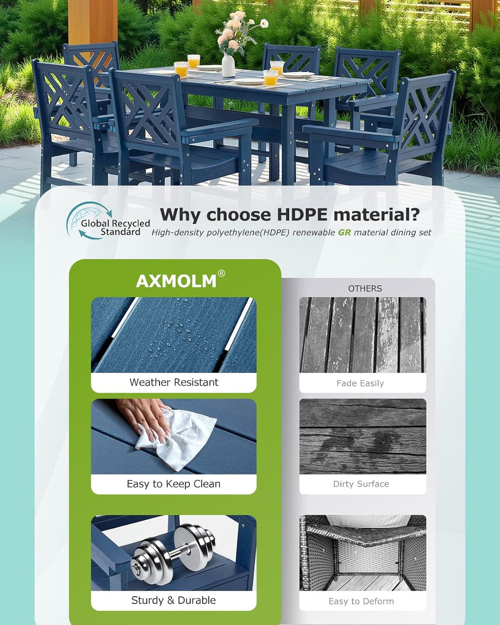12 Piece HDPE Outdoor Dining Set for 10, Patio HDPE Furniture Set with 2 Tabl...