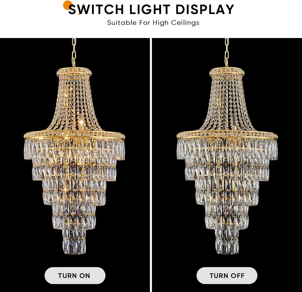 Gold Crystal Chandeliers 13 Lights Luxury Modern Chandelier for High Ceilings...