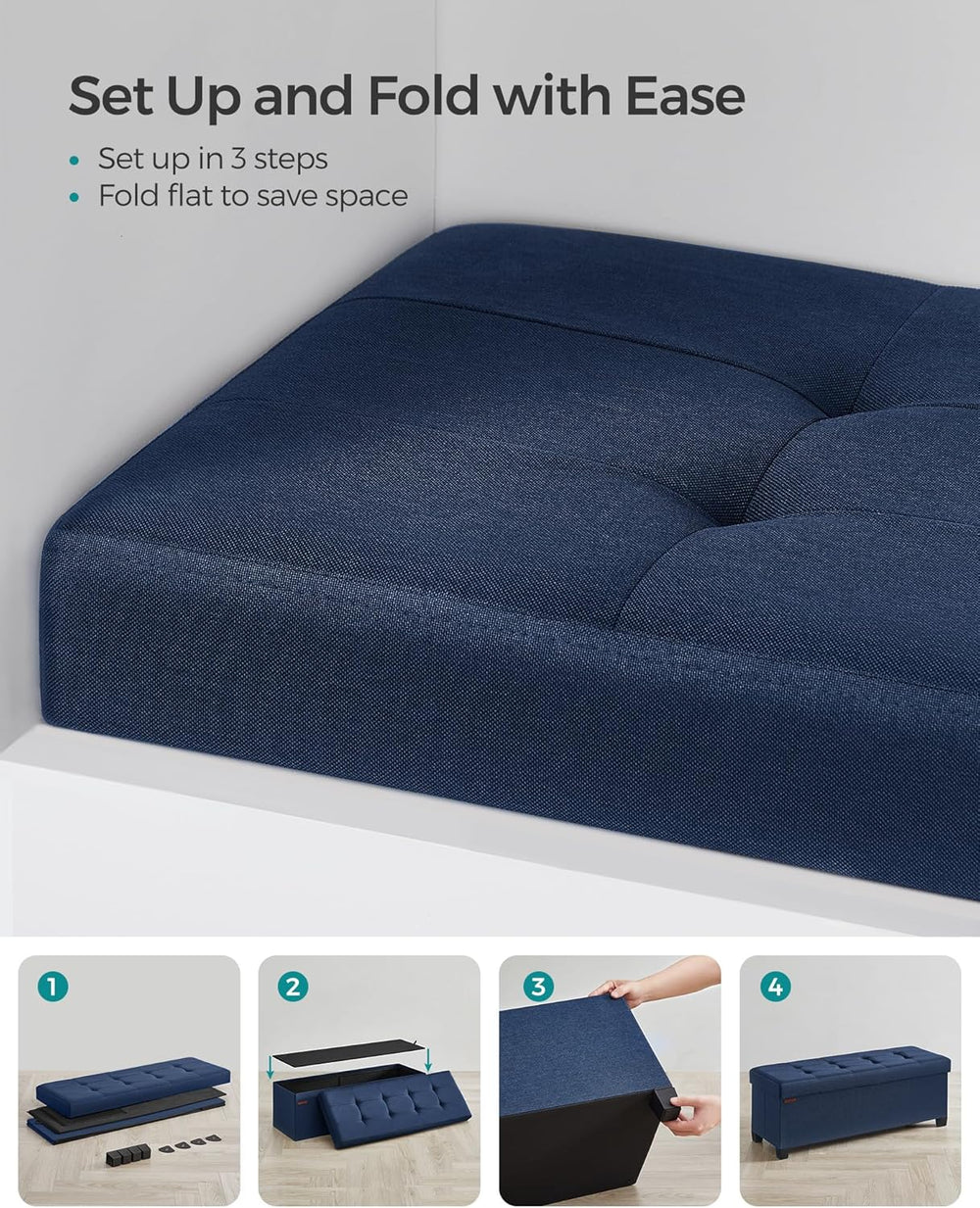 SONGMICS Storage Ottoman Bench, Foldable Foot Rest with Legs