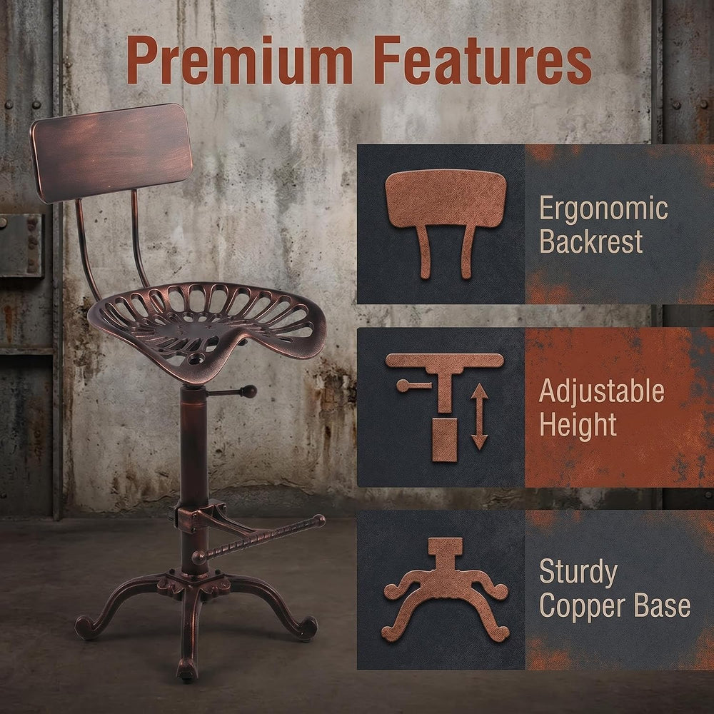 Industrial Design Metal Adjustable Height Backrest Chair Vintage Tractor Sadd...