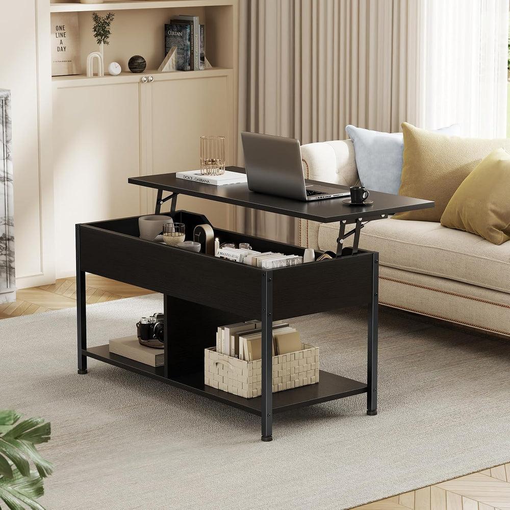 OLIXIS Lift Top Coffee Table, Wood Coffee Table for Living Room Home Black