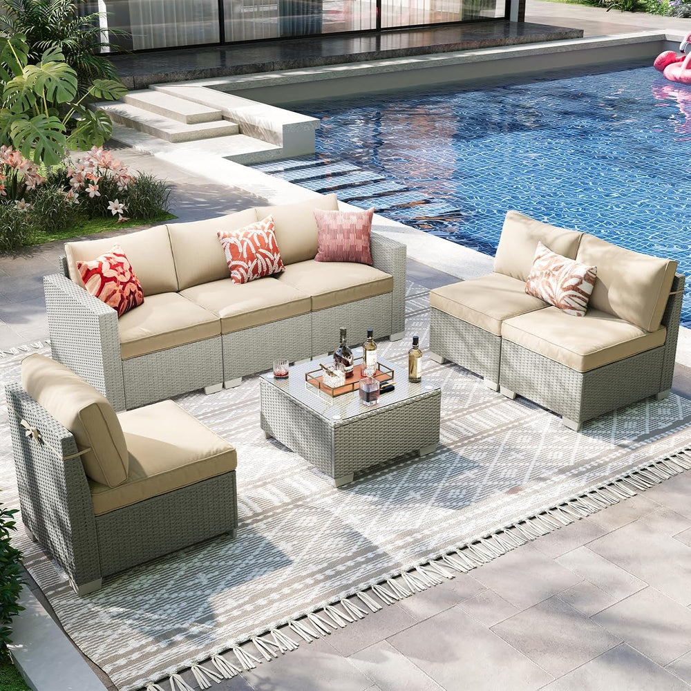 7 Pieces Outdoor Patio Furniture Set, Outdoor Sectional Furniture Set, All-We...
