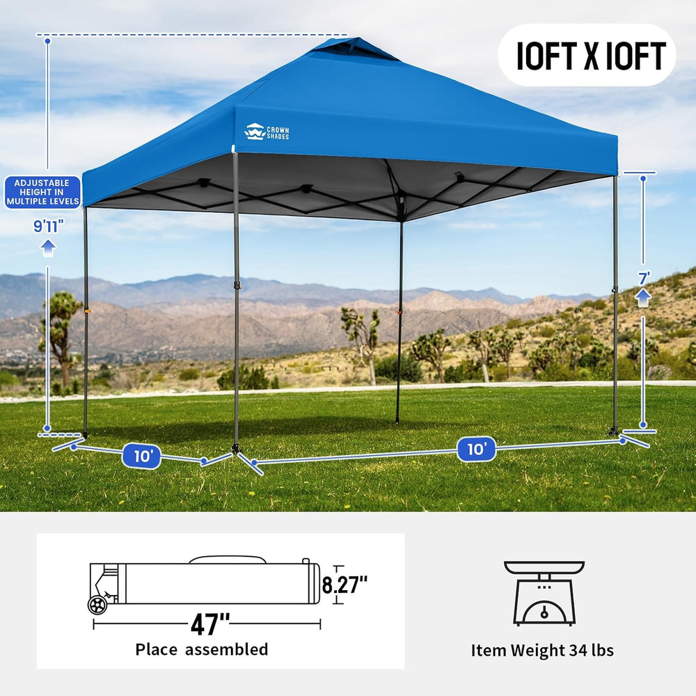 CROWN SHADES 10x10 Pop Up Canopy Tent,Outdoor Canopy, Blue