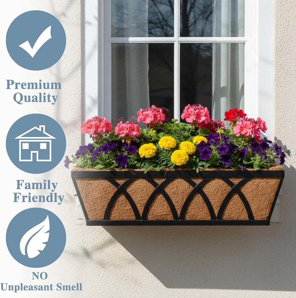 Window Deck Railing Planters Boxes with Coconut Liner, The Bottom Flat Window...