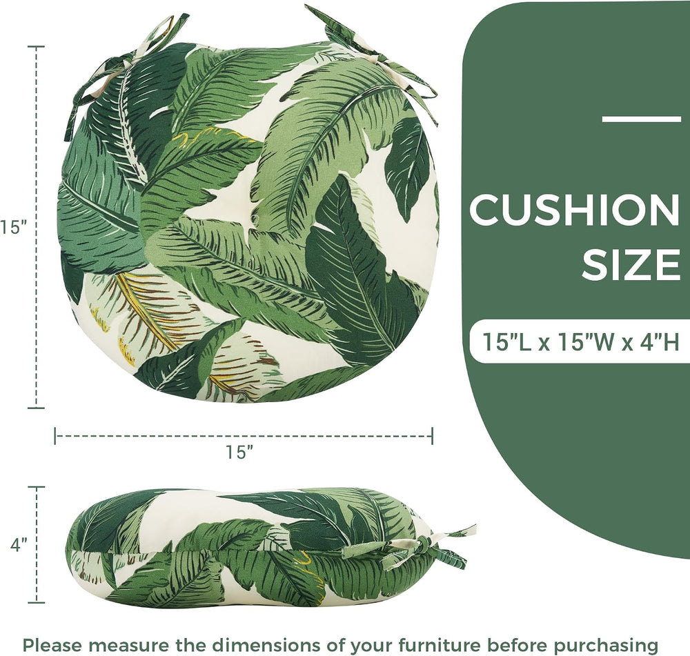 Outdoor Bistro Chair Cushion Set of 2, Waterproof Tufted Round Seat Cushion w...