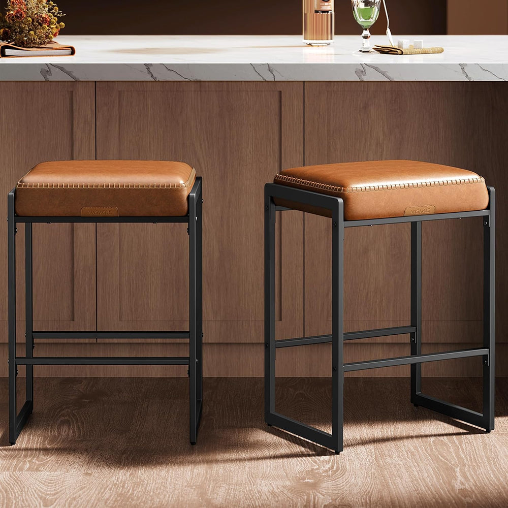 VASAGLE Bar Stools Set of 2, Counter Height, PU Leather, 26-Inch