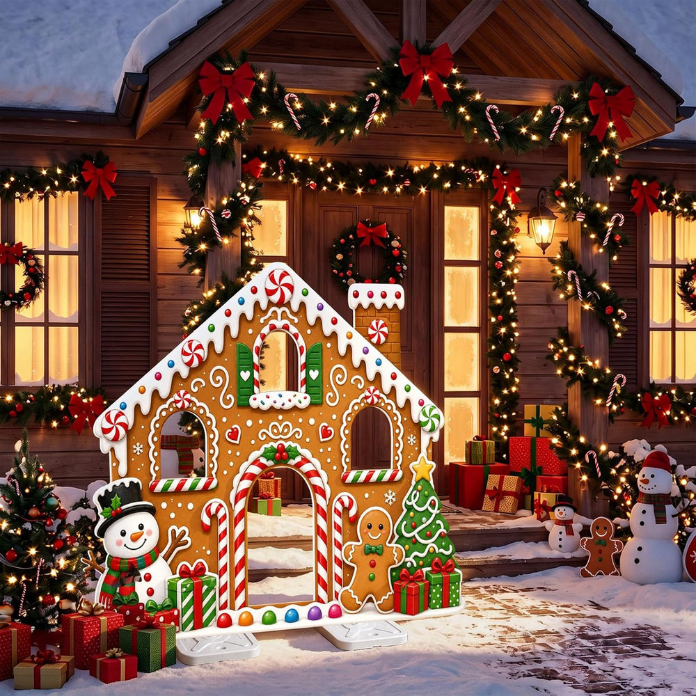 Qunclay 4.4 ft Christmas Gingerbread House Cardboard Cutout with Base
