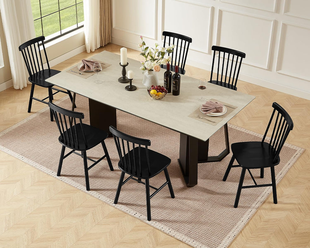 PrimeZone Windsor Dining Chairs Set of 6 with Spindle Back, Black