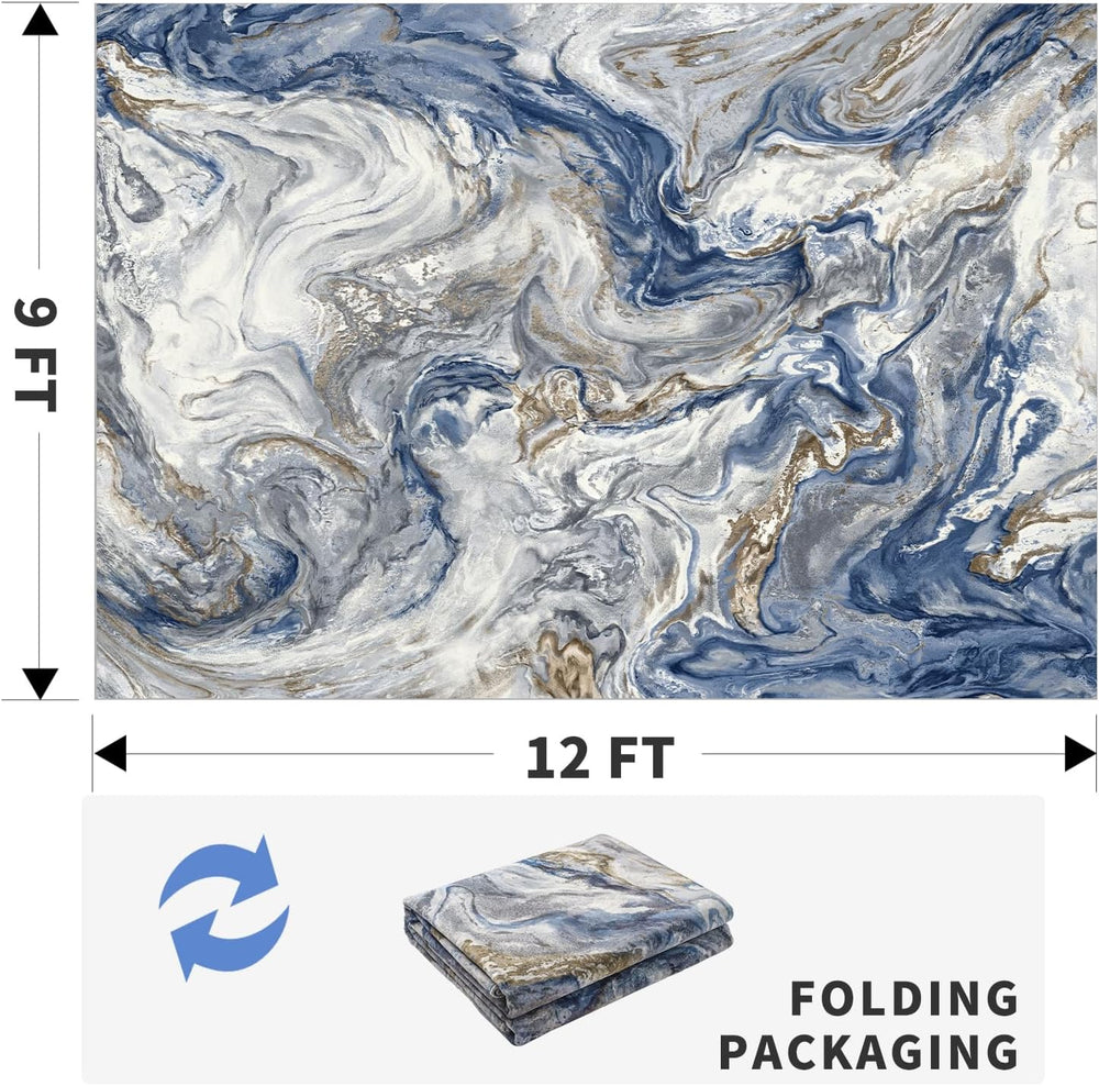 PADOOR Abstract 9'x12' Area Rug, Washable Non-Slip Low Pile, Marble Blue