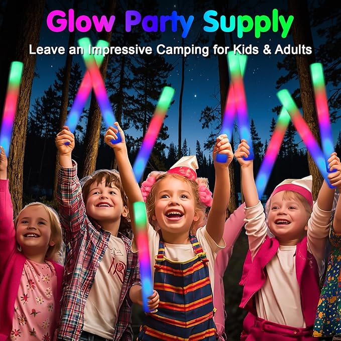 55 PCS Foam Glow Sticks, Foam Light Up Sticks Party Supplies with 3 Mode Colo...