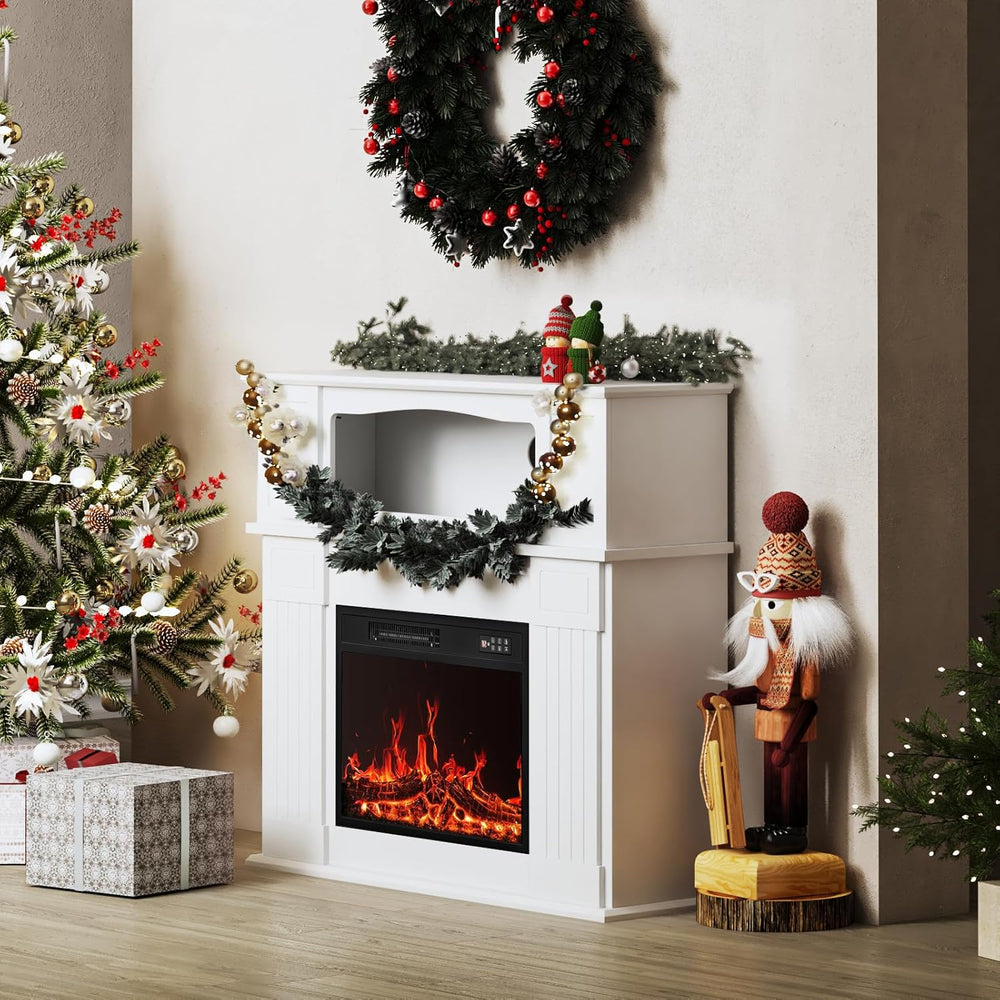 43 inch Electric Fireplace with Mantel, LED Lights Strip, White