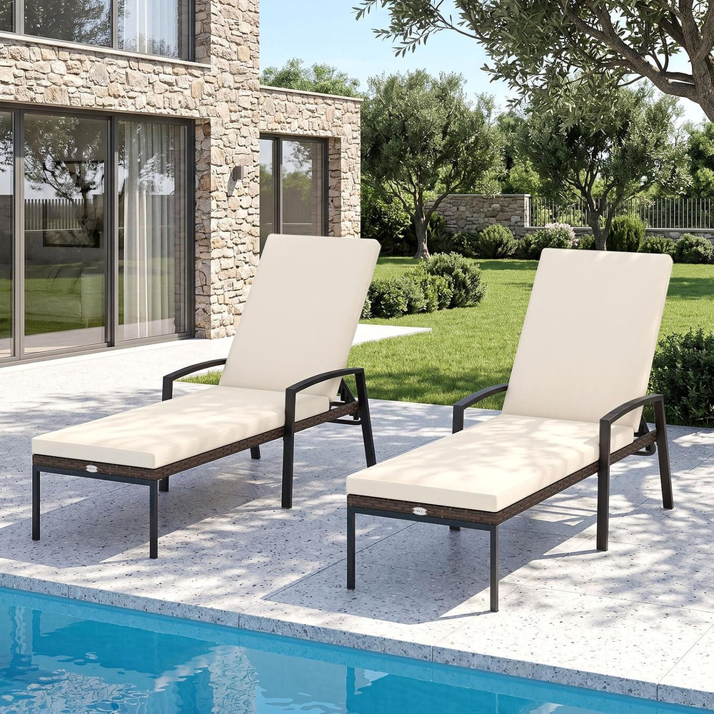 Tangkula Set of 2 Patio Furniture Outdoor Rattan Wicker Lounge Chair Set Adju...