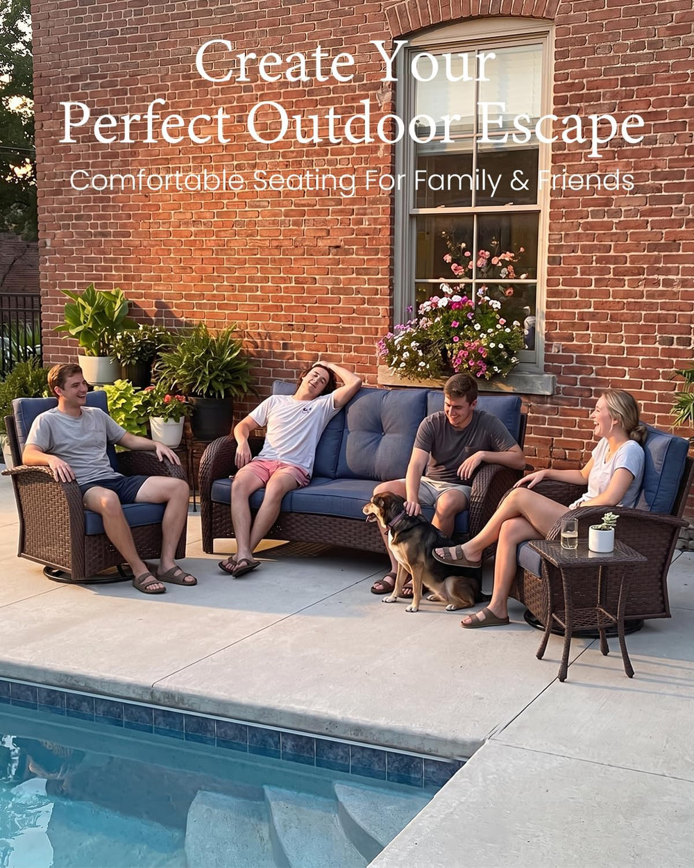 LayinSun 10 Pieces Outdoor Patio Furniture Set with Fire Pit Table