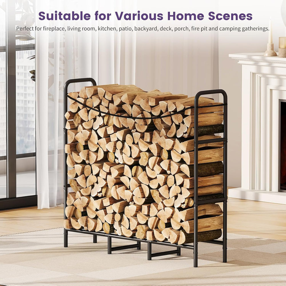 4FT Firewood Rack Outdoor, Adjustable Log Stand for Storage