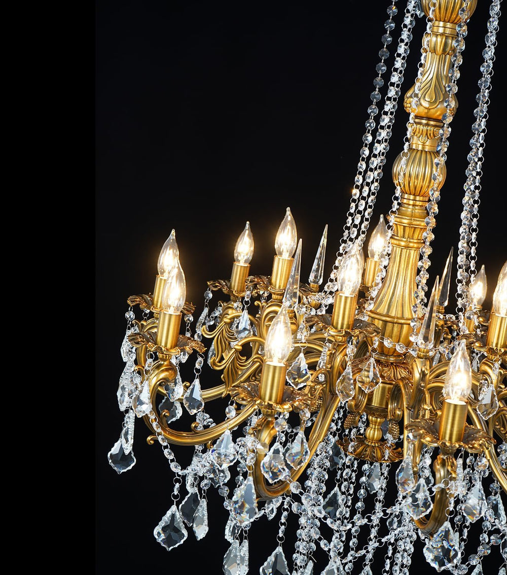 Gold Crystal Chandelier, Antique Gold Candle Chandelier High Ceiling H54"
