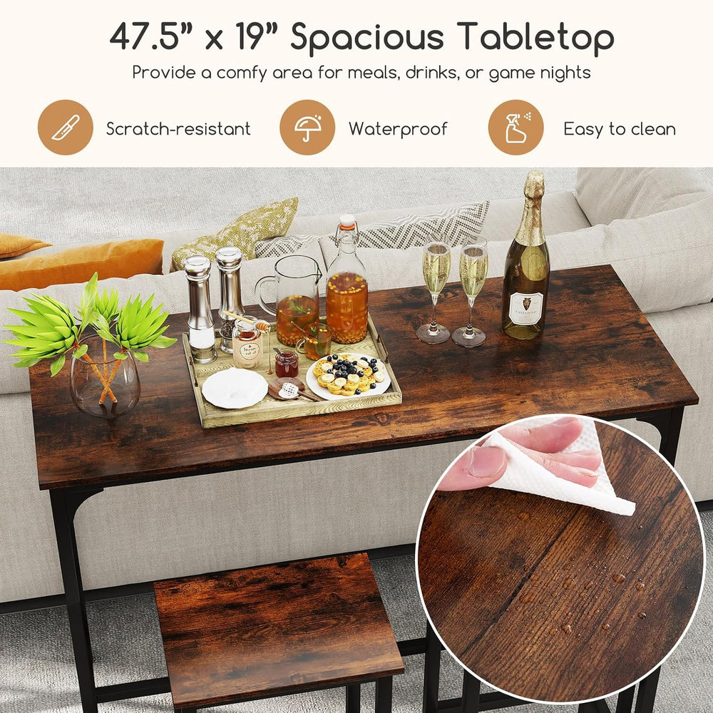 COSTWAY 3-Piece Dining Table Set, 47.5" Counter-Height Kitchen Table Set