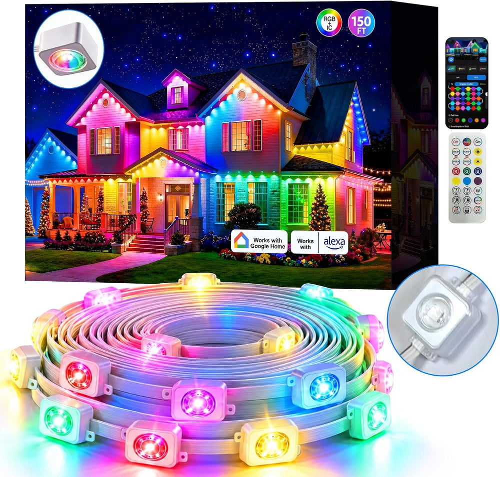 Permanent Outdoor Lights 150ft RGB+IC Outdoor String Lights App&Voice Con...