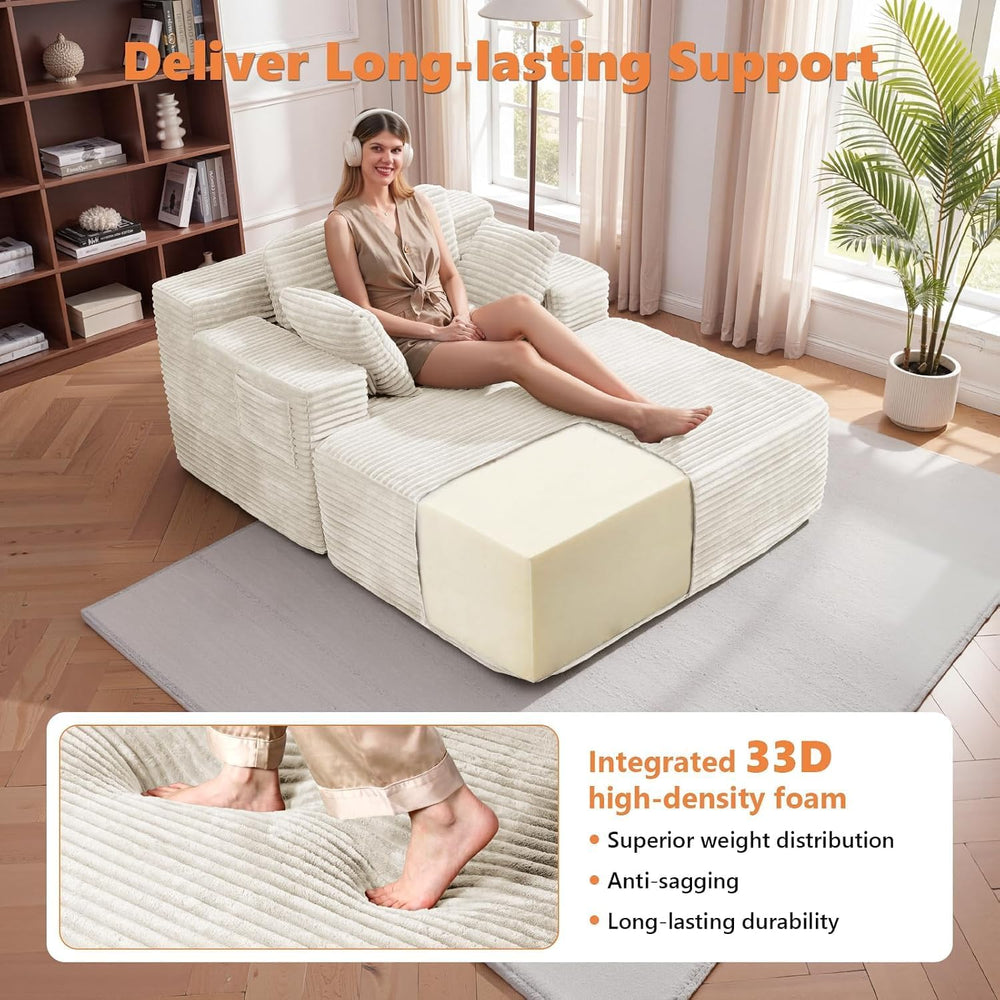 Boneless Chair, 82" Oversized Chaise Lounge with Ottoman, White