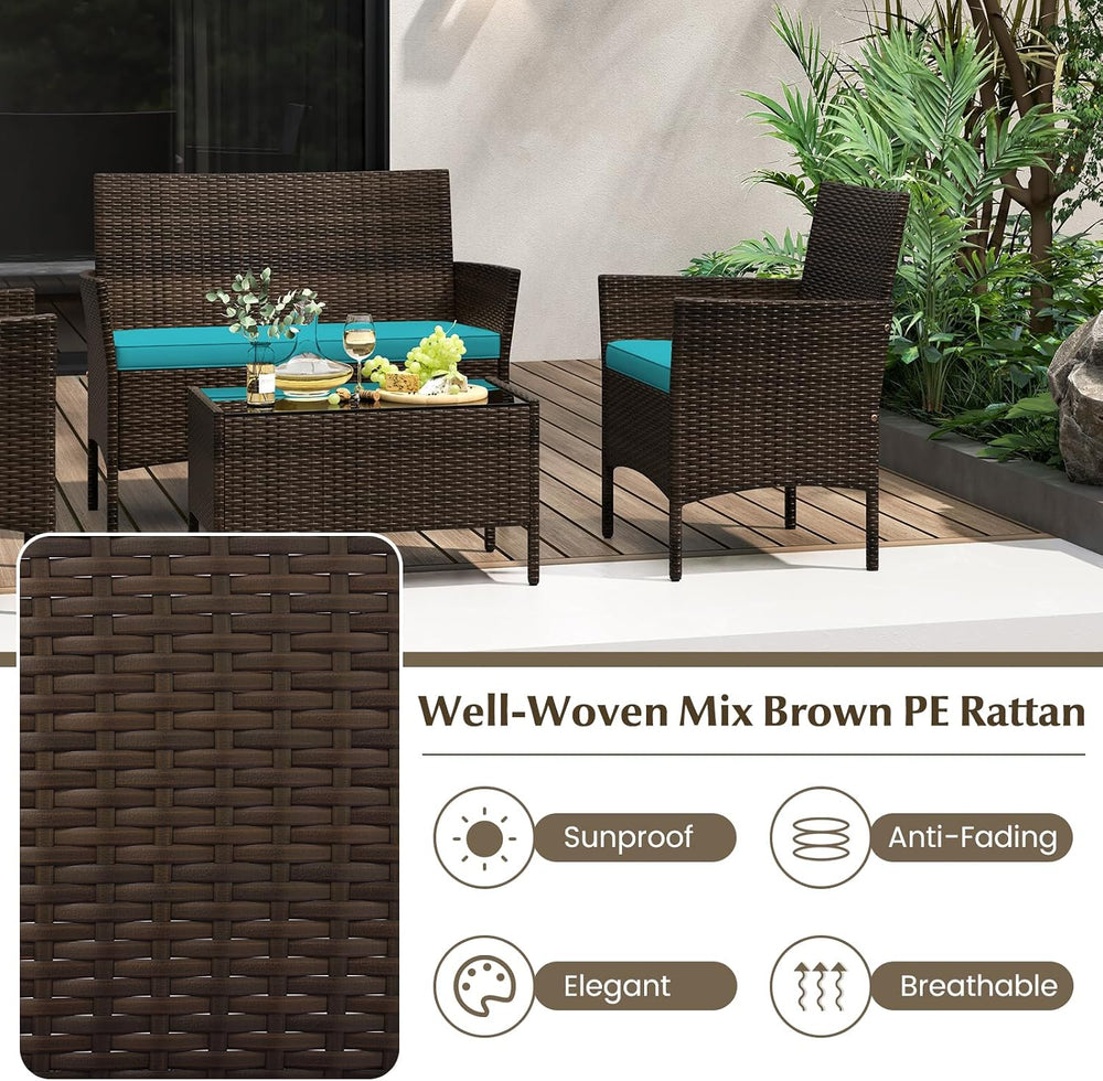 DORTALA 4 Piece Wicker Patio Furniture Set, PE Rattan Outdoor Conversation Se...