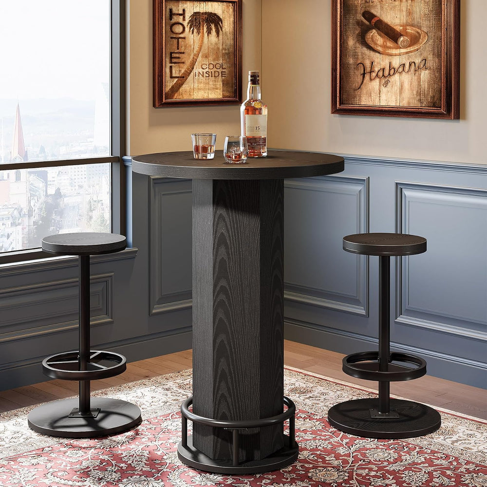 Tribesigns Round Bar Table Set of 2, Industrial Bistro Sets with 2 barstools,...