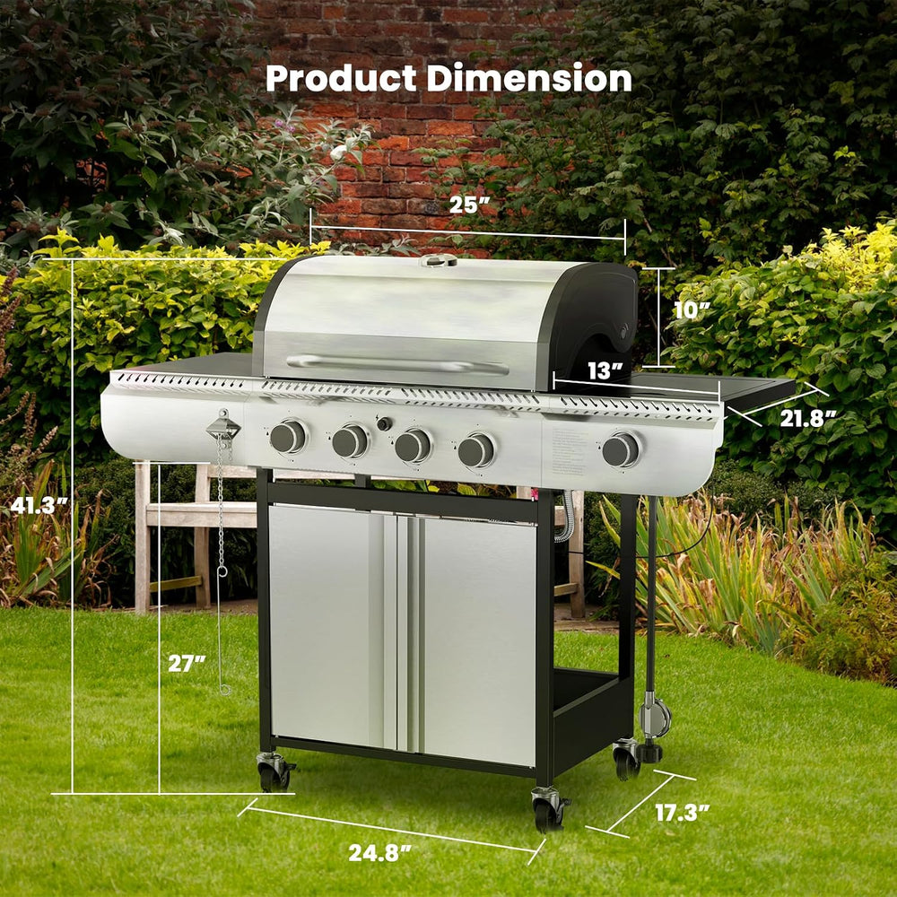Electactic 4-Burner Gas Grill with Side Burner,Stainless Steel Propane Grill ...